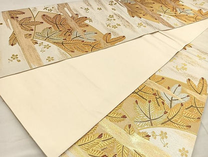 平和屋着物■六通柄袋帯 扇面若松蒔絵 金銀糸 逸品 BAAJ5344ea