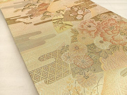 平和屋着物■佐賀錦　六通柄袋帯　ヱ霞地紙花文　金糸　逸品　BAAJ5335ea