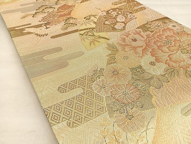 平和屋着物■佐賀錦　六通柄袋帯　ヱ霞地紙花文　金糸　逸品　BAAJ5335ea