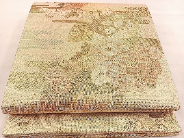 平和屋着物■佐賀錦　六通柄袋帯　ヱ霞地紙花文　金糸　逸品　BAAJ5335ea