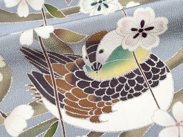 平和屋本店●極上 訪問着 駒刺繍 夜桜 鴛鴦 黒地 銀彩 逸品 CYAA0641s4
