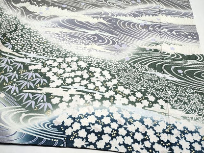 平和屋本店■極上　訪問着　おぼろ染め　襲絞り　相良刺繍　流水霞枝花文　銀通し地　逸品　CYAA0647s4