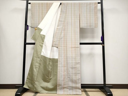 平和屋本店■極上　伝統工芸士　曽根武勇 　お召　格子柄　逸品　未使用　CYAA0661s4