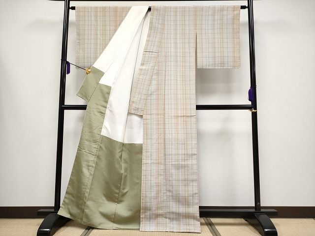 平和屋本店■極上　伝統工芸士　曽根武勇 　お召　格子柄　逸品　未使用　CYAA0661s4
