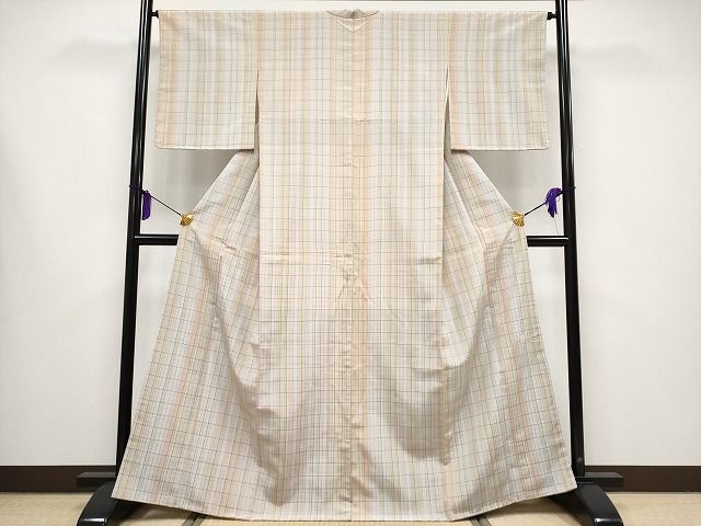 平和屋本店■極上　伝統工芸士　曽根武勇 　お召　格子柄　逸品　未使用　CYAA0661s4