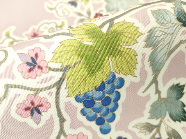 平和屋本店●極上 岡重謹製 塩瀬 太鼓柄袋帯 葡萄花唐草文 金彩 逸品 DZAA1982kh4