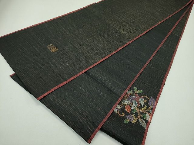 平和屋本店●極上 スリーシーズン 西陣 老舗 渡文謹製 手織 すくひ 太鼓柄袋帯 花唐草鳥蝶文 黒地 金銀糸 証紙付 逸品 未使用 CZAA0888s4