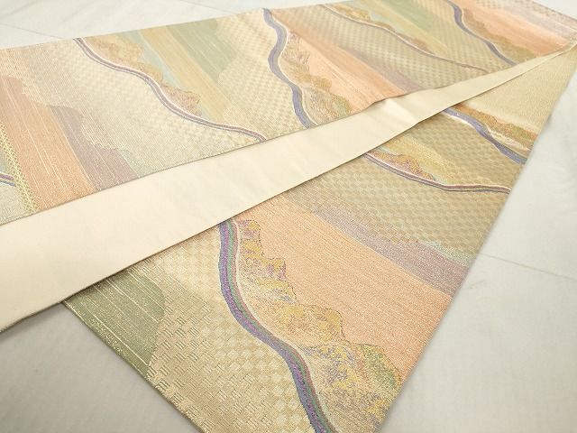 平和屋着物◎六通柄袋帯 風景文 金糸 正絹 逸品 AAAK4837Ahg