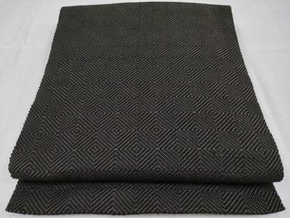平和屋本店●希少　伊兵衛織　工芸手織　八寸名古屋帯　入子菱　黒色×グレー　たとう紙付き　逸品4s022
