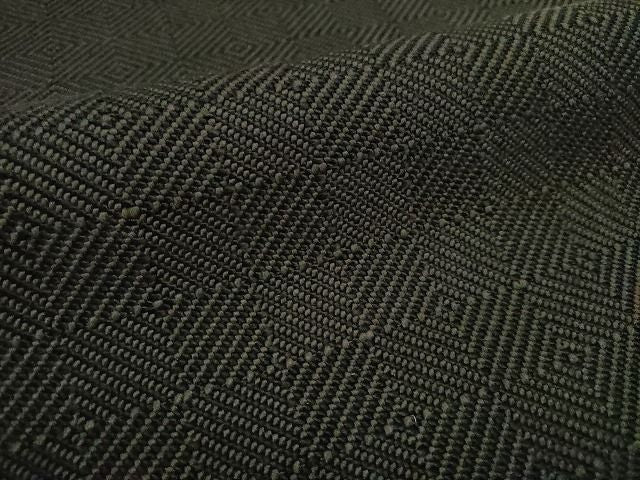 平和屋本店●希少　伊兵衛織　工芸手織　八寸名古屋帯　入子菱　黒色×グレー　たとう紙付き　逸品4s022