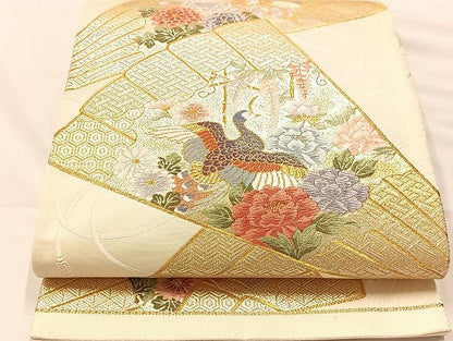 平和屋着物◎六通柄袋帯 唐織 檜扇鳳凰花文 金糸 正絹 逸品 AAAJ6344Bsa