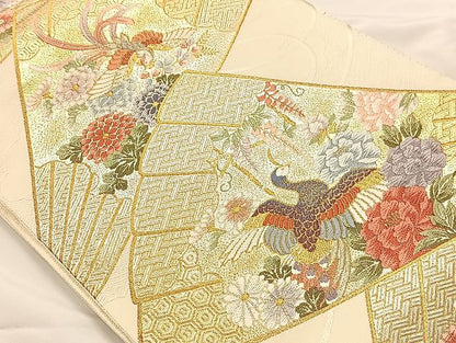 平和屋着物◎六通柄袋帯 唐織 檜扇鳳凰花文 金糸 正絹 逸品 AAAJ6344Bsa