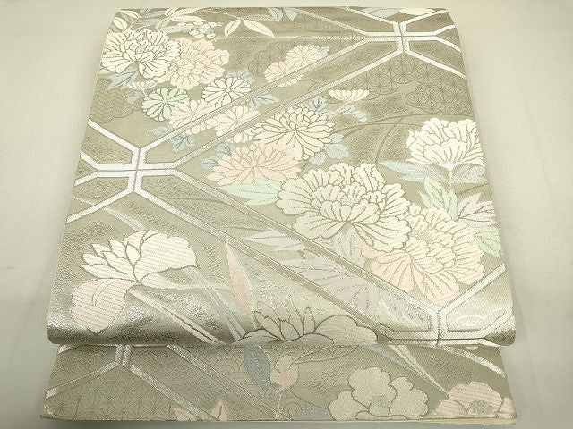 平和屋着物◎六通柄袋帯 亀甲花文 銀糸 逸品 DAAH4218cf