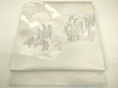 平和屋着物◎太鼓柄袋帯 地紙風景文 銀糸 逸品 DAAH4216cf