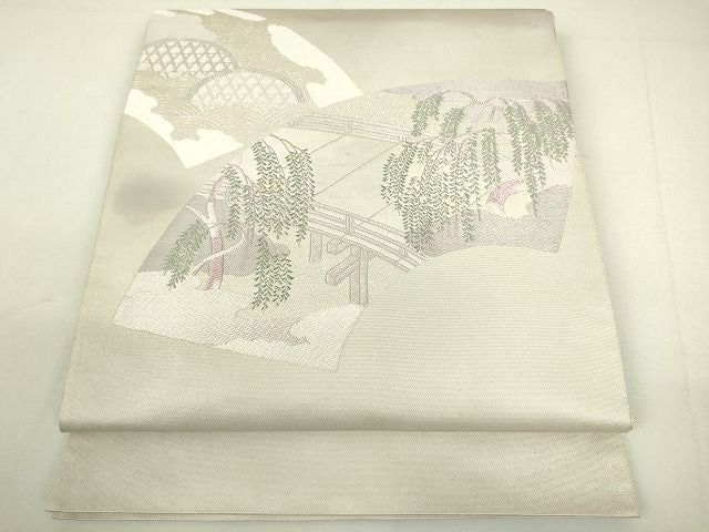 平和屋着物◎太鼓柄袋帯 地紙風景文 銀糸 逸品 DAAH4216cf