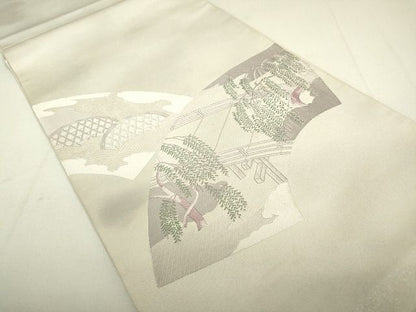 平和屋着物◎太鼓柄袋帯 地紙風景文 銀糸 逸品 DAAH4216cf