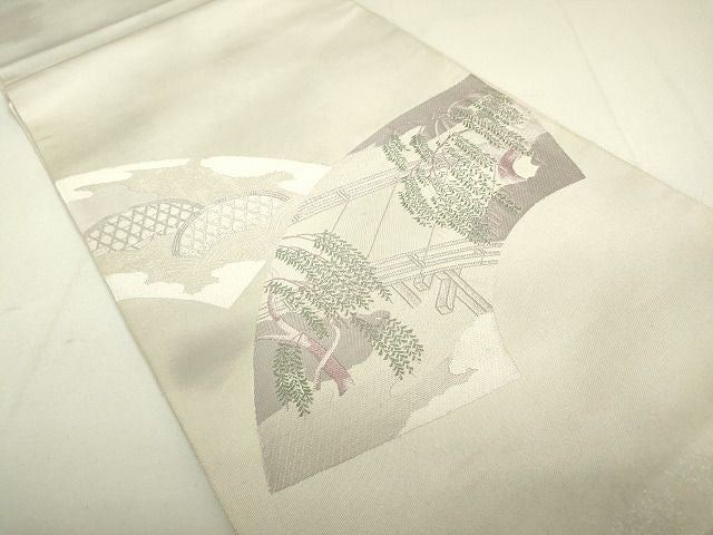 平和屋着物◎太鼓柄袋帯 地紙風景文 銀糸 逸品 DAAH4216cf
