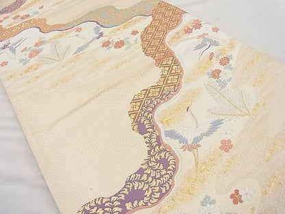 平和屋着物◎六通柄袋帯 唐織 道長飛鶴草花文 金銀糸 逸品 BAAJ6913sa