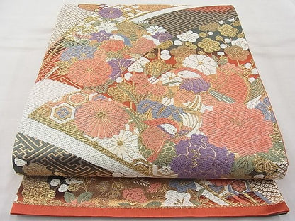 平和屋着物◎六通柄袋帯 唐織 熨斗吉祥鴛鴦草花文 金糸 逸品 BAAJ6925sa