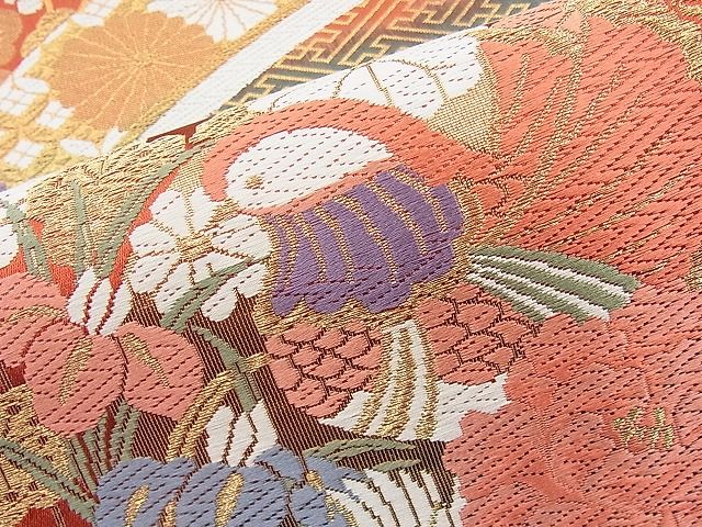 平和屋着物◎六通柄袋帯 唐織 熨斗吉祥鴛鴦草花文 金糸 逸品 BAAJ6925sa