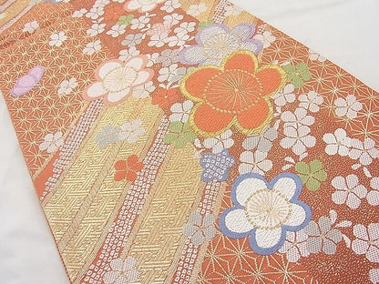 平和屋着物◎佐賀錦 六通柄袋帯 唐織 麗姿梅花文 金糸 逸品 BAAJ6929sa