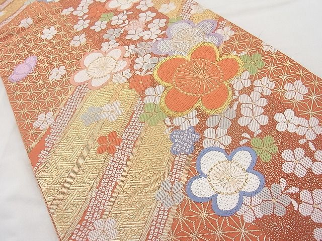 平和屋着物◎佐賀錦 六通柄袋帯 唐織 麗姿梅花文 金糸 逸品 BAAJ6929sa