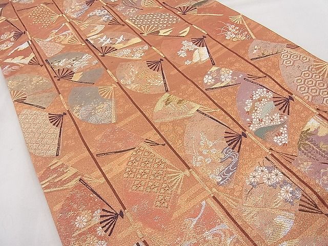 平和屋着物◎六通柄袋帯 唐織 慶祥住扇 金銀糸 逸品 BAAJ6931sa