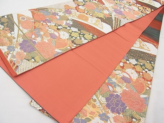 平和屋着物◎六通柄袋帯 唐織 熨斗吉祥鴛鴦草花文 金糸 逸品 BAAJ6925sa