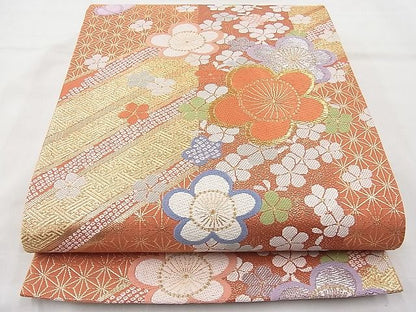 平和屋着物◎佐賀錦 六通柄袋帯 唐織 麗姿梅花文 金糸 逸品 BAAJ6929sa