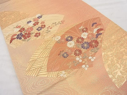 平和屋着物◎六通柄袋帯 唐織 流水地紙草花文 金糸 逸品 BAAJ6940sa