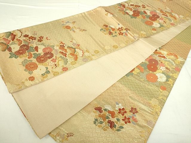 平和屋着物◎六通柄袋帯 唐織 エ霞草花文 金糸 逸品 DAAG1484we