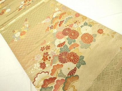 平和屋着物◎六通柄袋帯 唐織 エ霞草花文 金糸 逸品 DAAG1484we