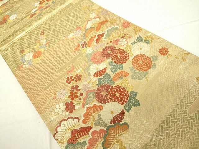 平和屋着物◎六通柄袋帯 唐織 エ霞草花文 金糸 逸品 DAAG1484we