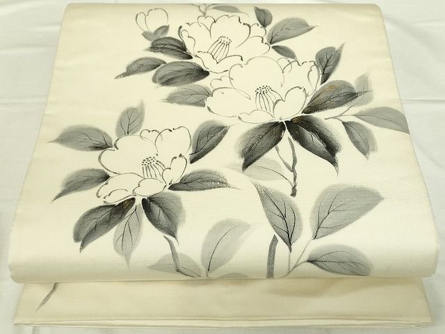 平和屋着物◎太鼓柄袋帯 手描き 枝椿 金彩 逸品 DAAG1467we