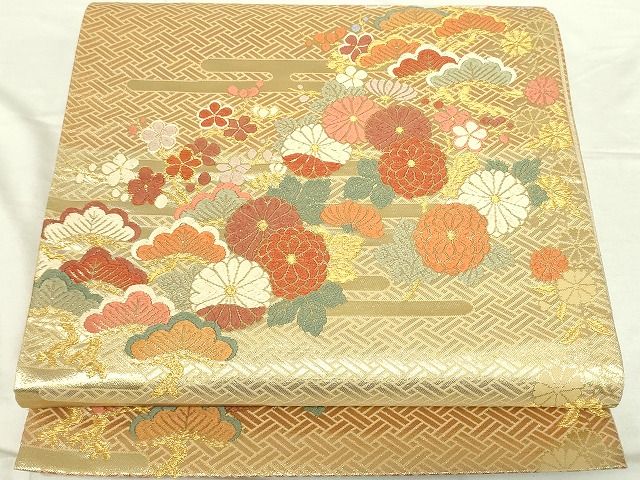 平和屋着物◎六通柄袋帯 唐織 エ霞草花文 金糸 逸品 DAAG1484we