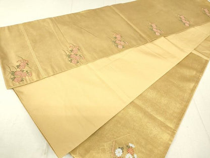 平和屋着物◎太鼓柄袋帯 唐織 地紙御所車花文 金糸 引箔 逸品 DAAG1739we