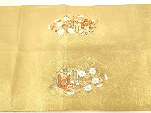 平和屋着物◎太鼓柄袋帯 唐織 地紙御所車花文 金糸 引箔 逸品 DAAG1739we