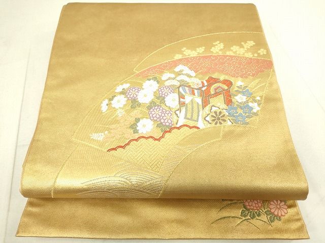 平和屋着物◎太鼓柄袋帯 唐織 地紙御所車花文 金糸 引箔 逸品 DAAG1739we