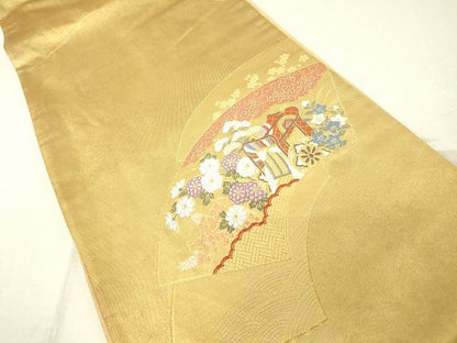 平和屋着物◎太鼓柄袋帯 唐織 地紙御所車花文 金糸 引箔 逸品 DAAG1739we