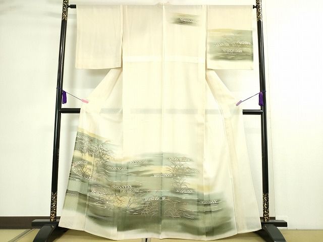 平和屋本店▽極上 訪問着 無双 紗×紗 秋草文 芒 手描き 暈し染め 金彩 逸品 DZAA2023kh4