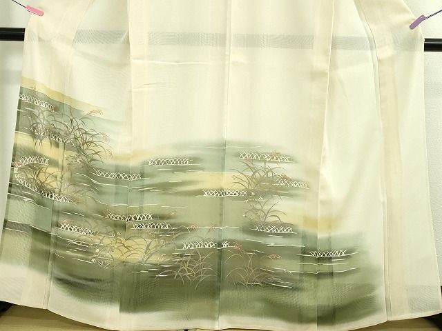 平和屋本店▽極上 訪問着 無双 紗×紗 秋草文 芒 手描き 暈し染め 金彩 逸品 DZAA2023kh4