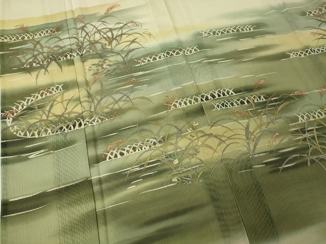 平和屋本店▽極上 訪問着 無双 紗×紗 秋草文 芒 手描き 暈し染め 金彩 逸品 DZAA2023kh4