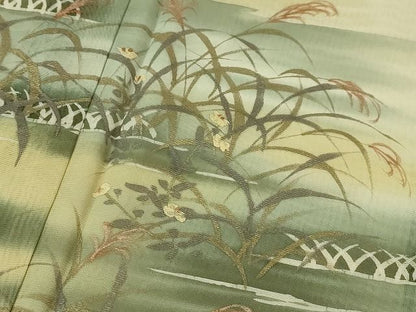 平和屋本店▽極上 訪問着 無双 紗×紗 秋草文 芒 手描き 暈し染め 金彩 逸品 DZAA2023kh4