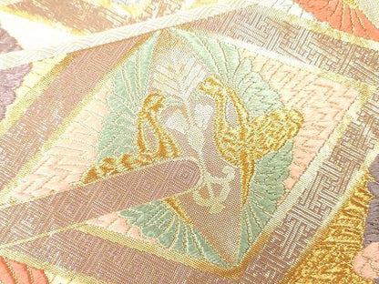 平和屋着物■六通柄袋帯 佐賀唐織 能衣向い鶴 金糸 逸品 CAAG2847eg
