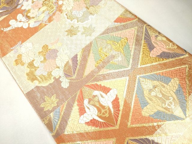 平和屋着物■六通柄袋帯 佐賀唐織 能衣向い鶴 金糸 逸品 CAAG2847eg
