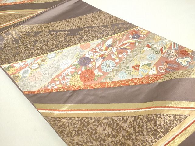 平和屋着物◎六通柄袋帯 唐織 飛鶴吉祥花文 金銀糸 逸品 DAAG9754op