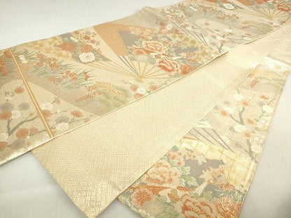 平和屋着物◎佐賀錦 六通柄袋帯 扇面花鳥文 金糸 逸品 DAAG9773op