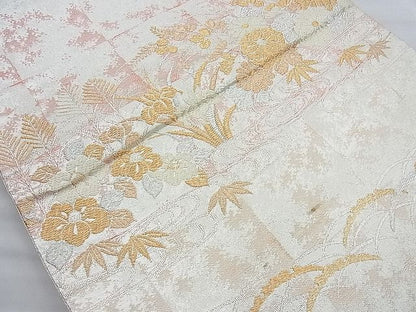 平和屋着物◎佐賀錦 六通柄袋帯 流水花文 金銀糸 逸品 BAAI6959cm