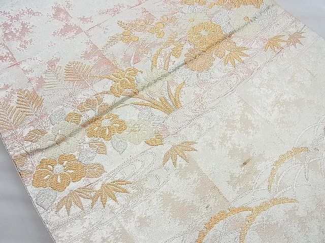 平和屋着物◎佐賀錦 六通柄袋帯 流水花文 金銀糸 逸品 BAAI6959cm