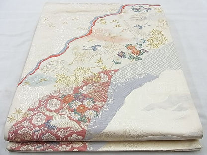 平和屋着物◎六通柄袋帯 唐織 住瑞道長文 金銀糸 逸品 BAAI6955cm